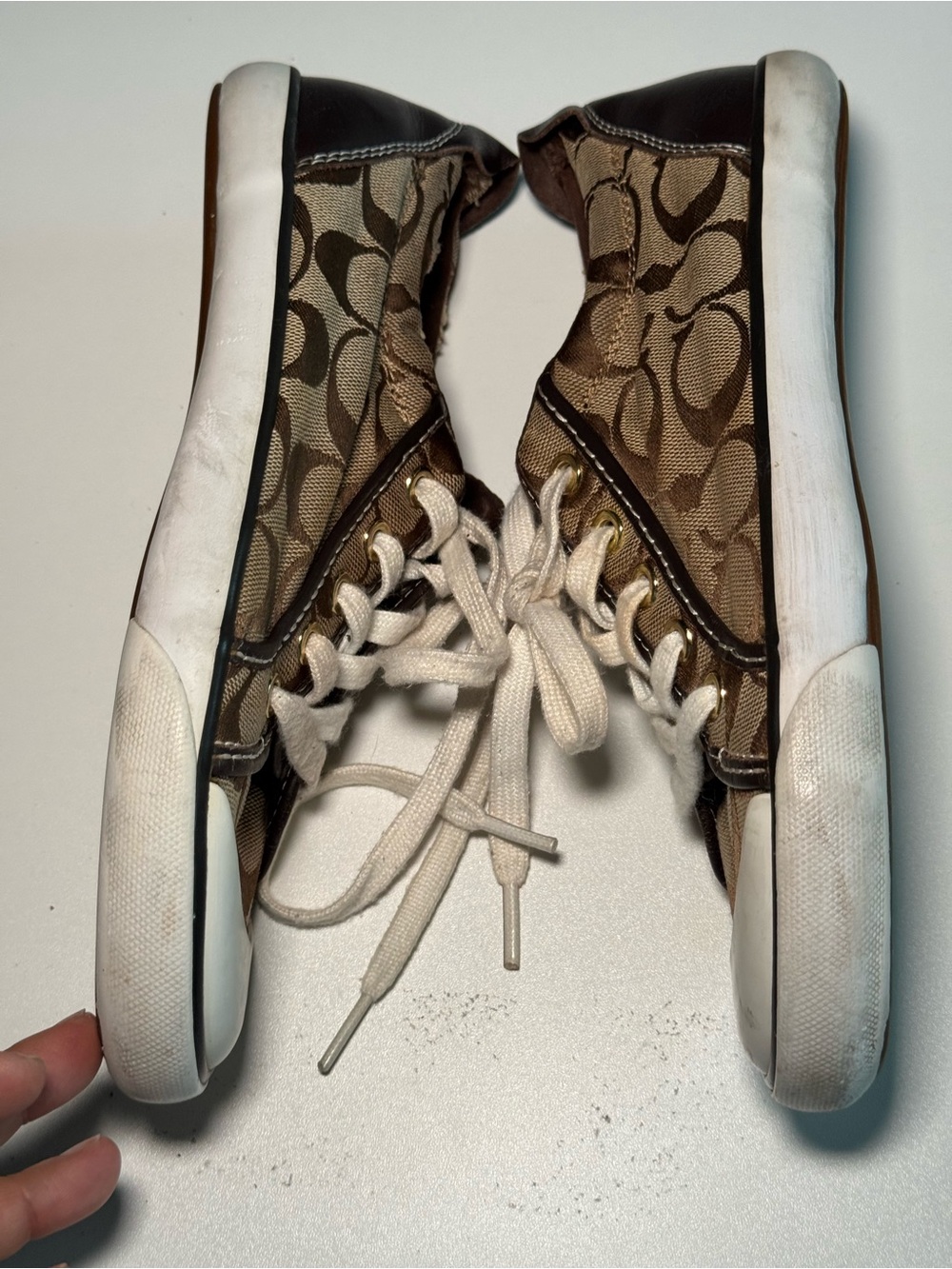 COACH Brown Signature Canvas Sneaker with Cream Laces size 8